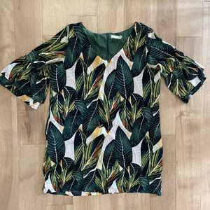 Tropical Palm Swing Dress W/Ruffle sleeve Women’s XL worn once